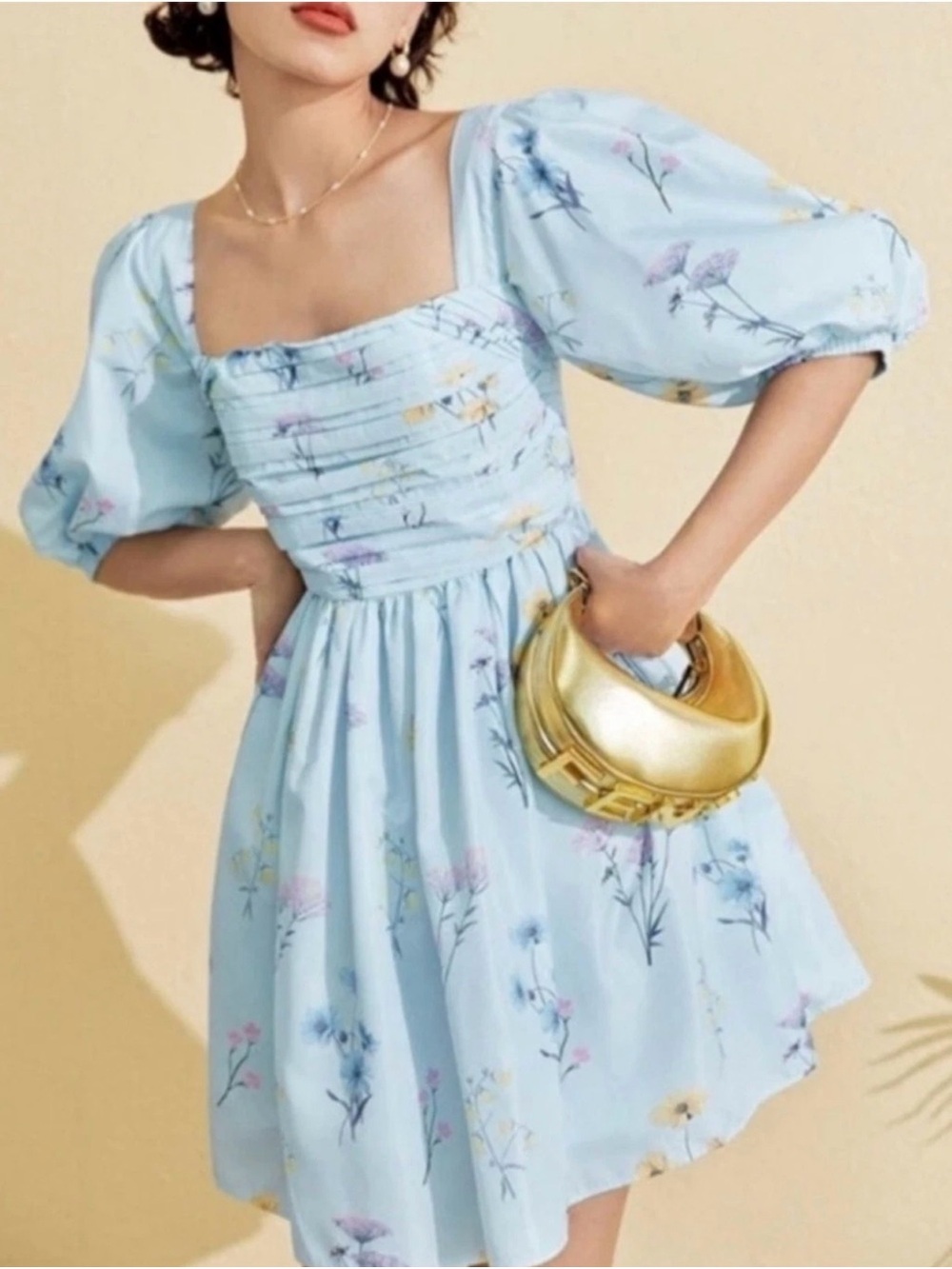 Self-Portrait blue floral watercolor taffeta mini dress